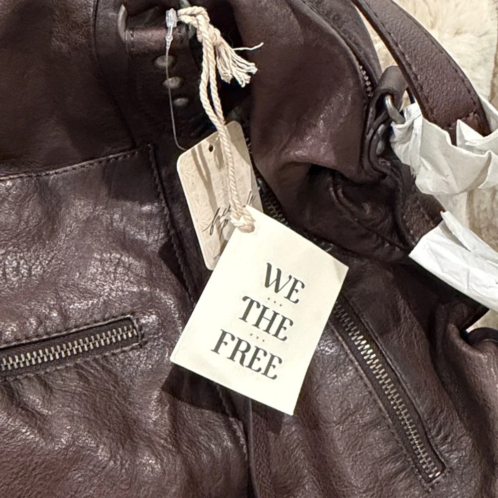 Free People Dark Brown Leather Tote Bag